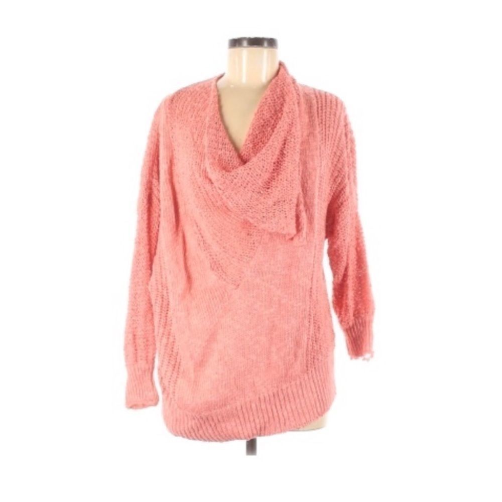 FIA pink crochet pullover cowl neck sweater medium